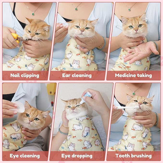 29.5" Cat Grooming Wrap,cat wrap for Cutting Nails,Self-Adhesive cat Swaddle wrap cat Restraint cat wrap Blanket for Medicine, Nail Clipping, Teeth Brushing,White Guitar(Within 16lbs)