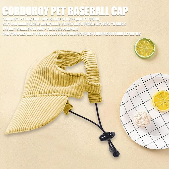Dog Baseball Cap, Dog Cat Summer Beach Visor Hat with Ear Holes, Adjustable Puppy Sunbonnet Headdress (Yellow, Medium)