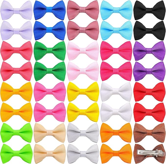 40PCS Christmas Dog Bows Cute Puppy Dog Small Bowknot Hair Bows with Clips Bands Small Hairs Bowknot Pet Hair Accessories Pet Grooming Accessories for Party Christmas Birthday