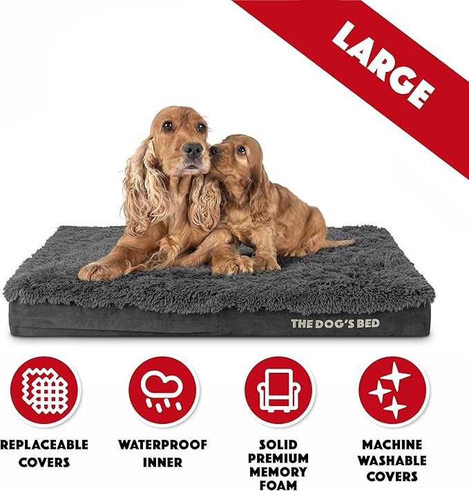 The Dog’s Bed Orthopedic Memory Foam Dog Bed Mattress, Fur Fabric, Grey Fur, Large, 4-Inch