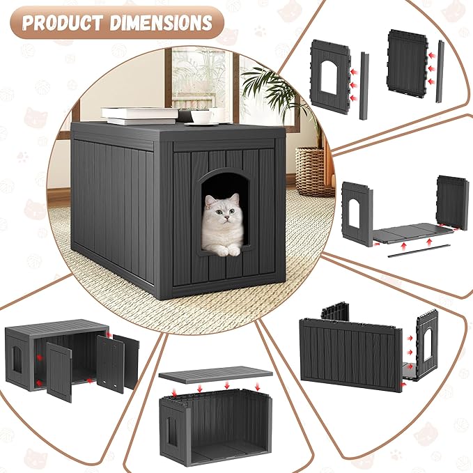 DRATO Outdoor Indoor Cat House, Resin Waterproof & Easy to Assemble Cat Shelter Suitable for Indoor & Outdoor Cats, Sturdy & Durable