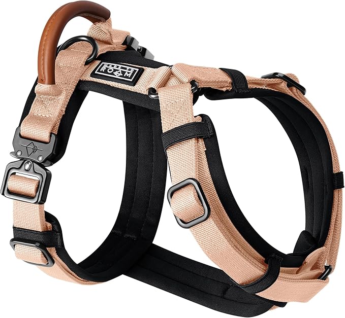 MADE TO ROAM Premium Explorer Harness - Y-Shaped Dog Harness with Adjustable Durable Nylon, Soft Padding, Metal Buckles and Leather Handle for Small, Medium, Large Dogs (Carolina Blooms, Size 7)