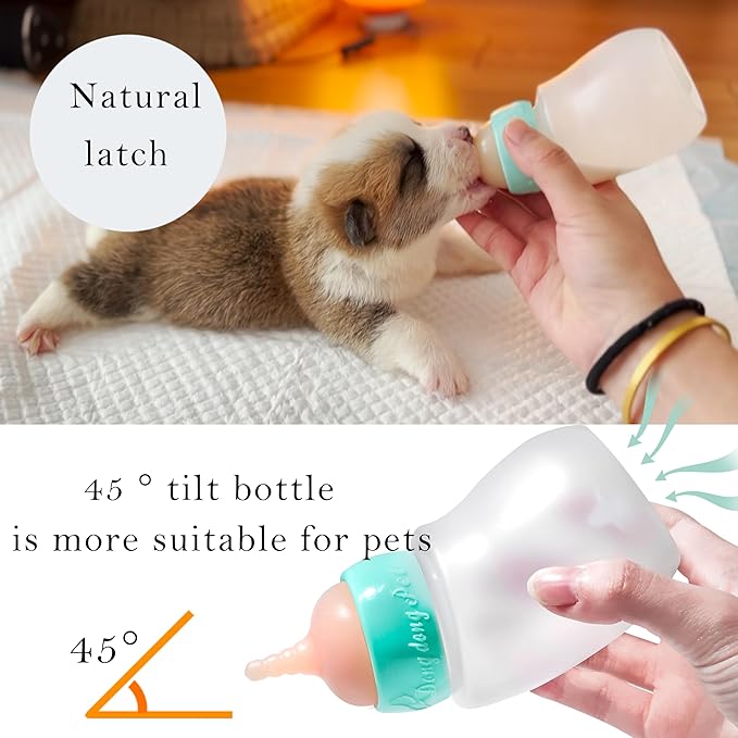 Puppy Feeder Bottle, Silicone Feeding Nipple and Syringes for All Breed of Puppies and Other Animals Dongdong pet