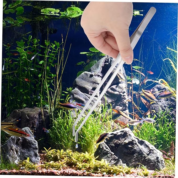 Angoily 3pcs Plant Tweezers for Aquarium Goldfish Tank Aquatic Plant Tongs Curved Tip Tweezers Sharp Blades Substrate for Planted Aquarium