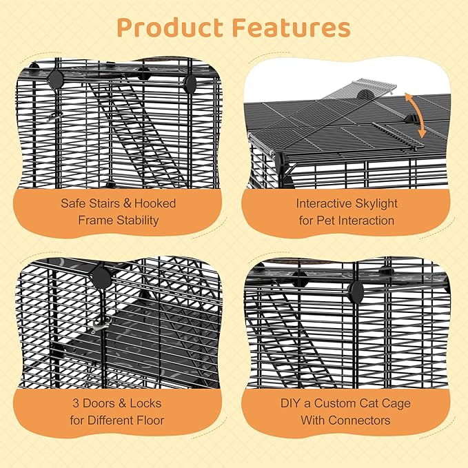 ZENY Cat Cage Indoor Cat Enclosures DIY Cat Playpen Detachable Metal Wire Kennels with Extra Large Hammock for 1-2 Cats, Ferret, Chinchilla, Rabbit or Small Animals