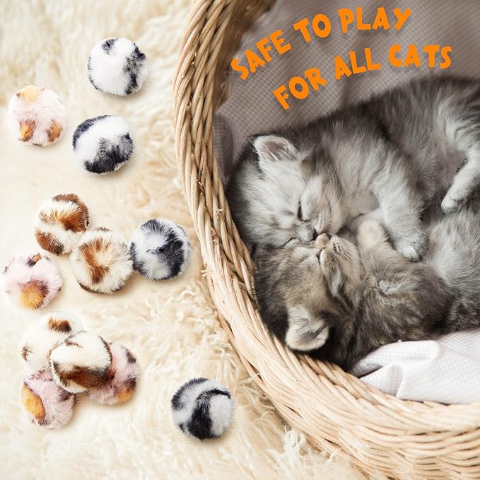 Weewooday 12 Pieces Cat Pom Pom Balls Toys Large Fuzzy Cat Ball Artificial Large Plush Ball for Cats Pets Interactive Playing Indoor(Pink,Leopard)