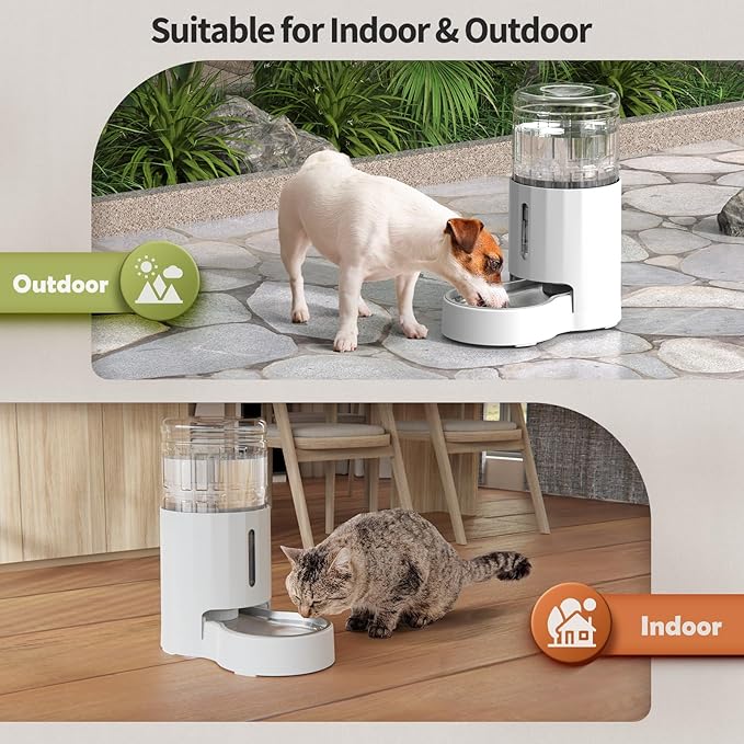 Cat Water Dispenser with Filter and Stainless Steel Bowl, Automatic Gravity Water Dispenser for Cats or Small Medium Size Dogs, Large Capacity, Easy to Clean and Safe for Pets (4L White)