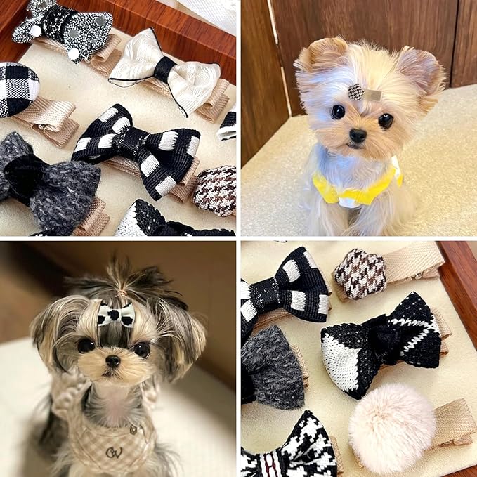 Dog Hair Clips and Rubber Bands Small Dog Bows Cute Pet Grooming Accessories Alligator Clips Stay In Hair Barrettes Ball Hairpin Topknot Pet Headdress Yorkie Puppy Maltese Girls Dogs (Black White)
