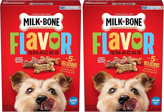 Milk-Bone Dog Treats, Flavor Snacks, 24 Ounce | Small Biscuits | Crunchy Texture | Reduces Tartar | Pack of 2