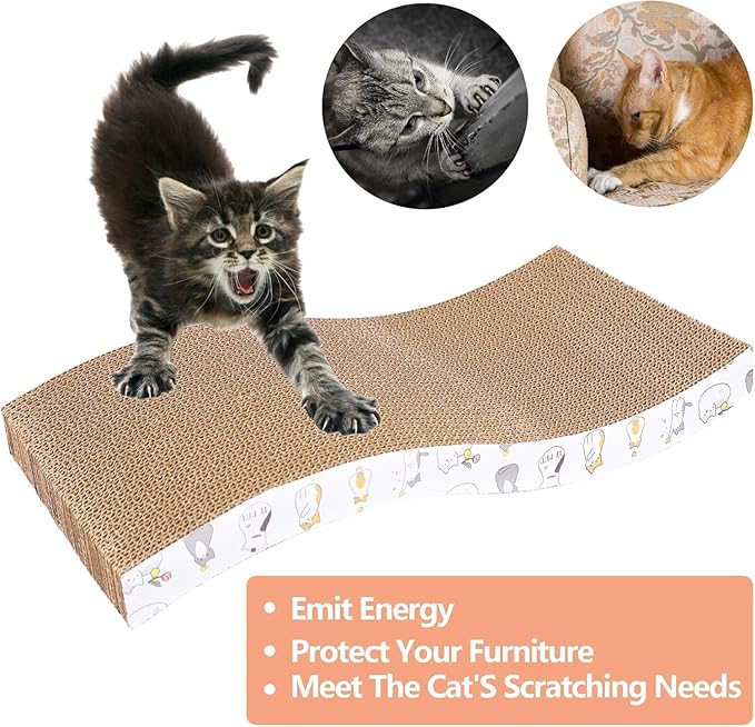 PatiencET Cardboard Cat Scratcher Pads, Double-Sided, 8-Pack (4 Flat, 4 Wavy), Catnip Included, for Small to Medium Cats