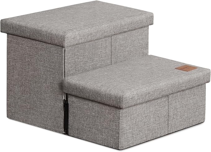 Love's cabin Dog Stairs with Storage 13" H, Foldable Pet Stairs for Small Medium or Large Dogs, Cat Puppy Steps Ramp with Zip up to 150 lbs, Solid Grey, 2 Steps