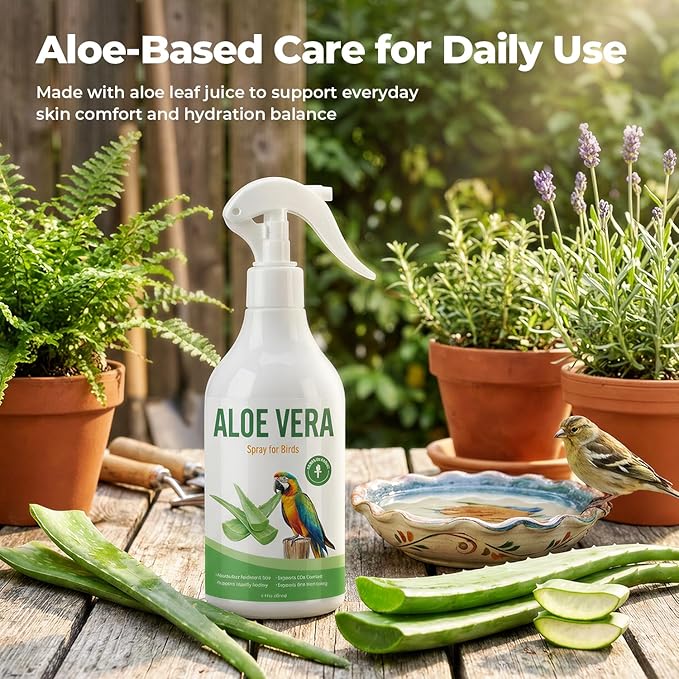 Aloe Vera Spray Bird, Bird Bath Mist for Parrots, Cockatiels, Conures & Finches, Helps Ease Dry Itchy Skin, Moisturizes Feathers, Supports Molting Comfort, Odor-Free, 8.5 fl oz (251 mL)
