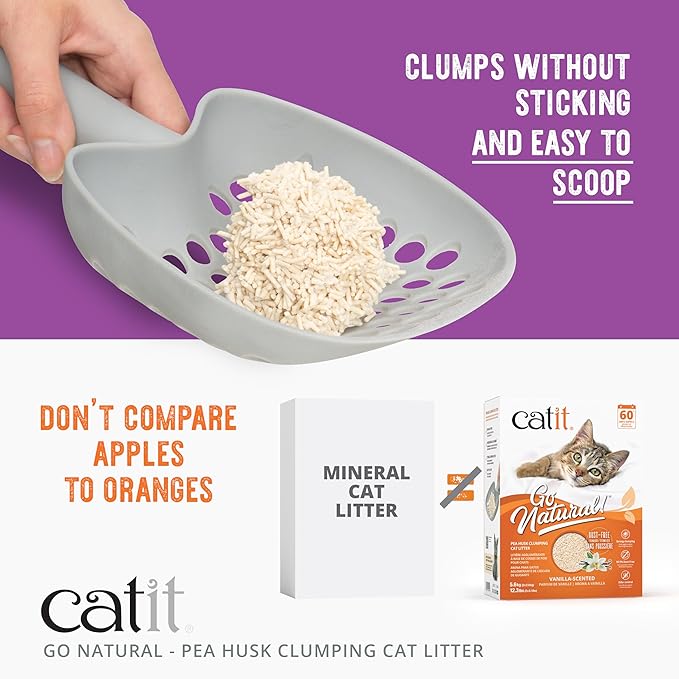 Catit - Go Natural Pea Husk Clumping Cat Litter - Dust Free, Easy Cleaning & Scooping, Flushable Kitty Litter with Odor Control & Subtle Fragrance - 12.3 Lbs, Vanilla Scented