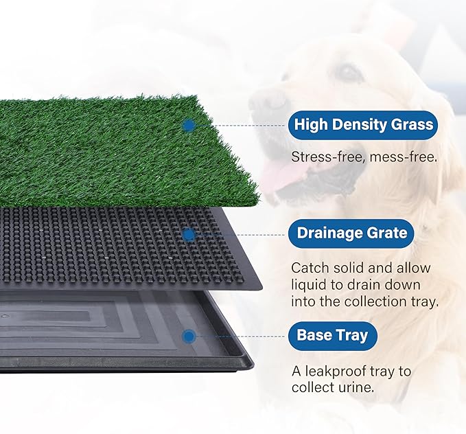 Dog Litter Box with Grass – 16 x 20 inch,Strong Absorbency Grass Pad with Tray, Dog Potty Training Pad (16“x20”)
