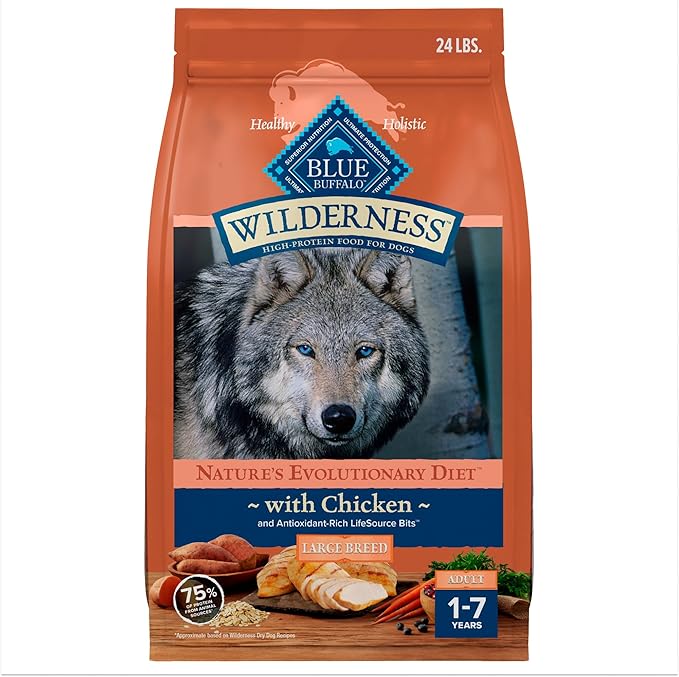Blue Buffalo Wilderness Large Breed Natural High-Protein Adult Dry Dog Food with Wholesome Grains, Chicken, 24-lb. Bag