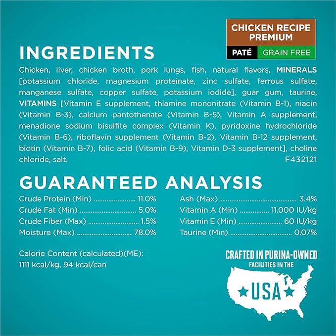 Purina ONE High Protein,Grain Free Pate Wet Cat Food Variety Pack,Grain Free Formula - 3 oz. Cans,(Pack of 48)