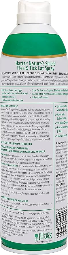 Hartz Nature’s Shield Flea & Tick Spray Treatment for Cats with Cedarwood and Lemongrass Oil, 14 Ounces