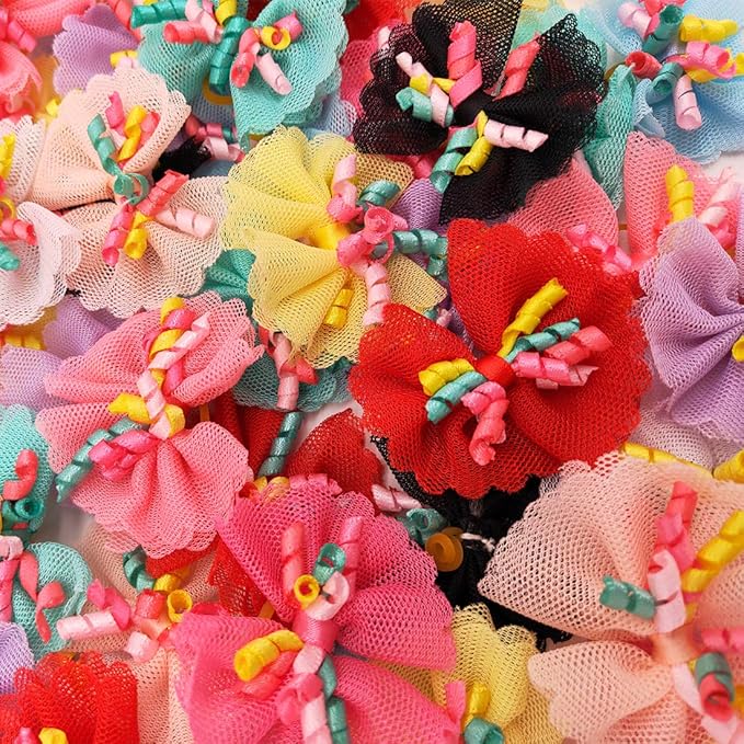 Sufermoe 32 Pcs Multicolored Dog Hair Bows with Rubber Bands, Hair Grooming Top Knots Pet Hair Accessories for Pet Cat Dog