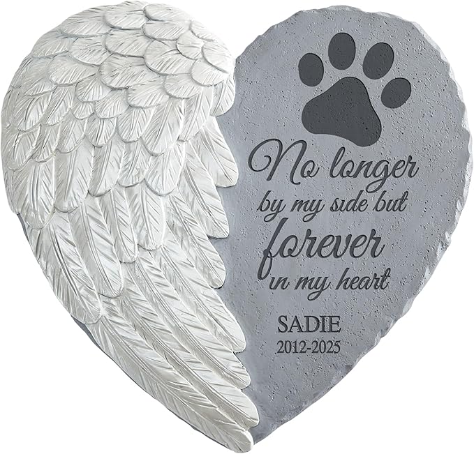 Let's Make Memories Pet Memorial Stone - Heart Angel Wing - Sympathy - Cat, Dog Garden Marker