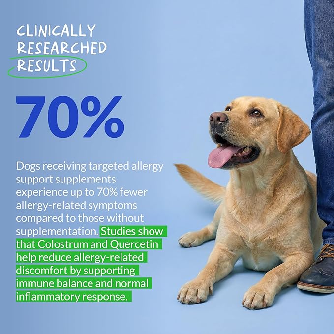 Allergy Support for Dogs - with Vitamin C, Omega 3 and Colostrum - Itch Relief, Allergy Relief for Dogs, Skin Soother - with Probiotics for Immune System Health (Soft Chews)