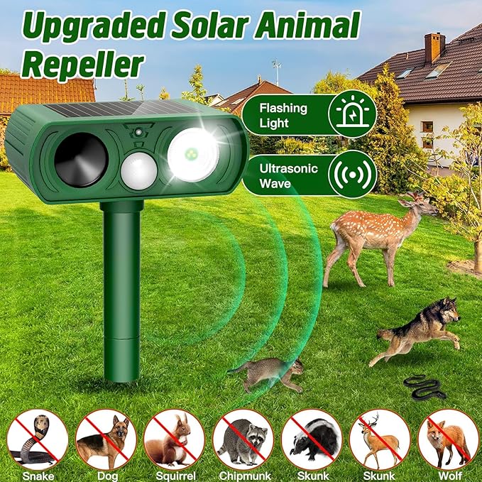 Animal Deterrent Devices Outdoor, Solar Animal Repeller with Motion Sensor Animal Repeller to Repel Cat, Deer, Squirrel, Rabbit, Dog, Skunk (Green - 4 Pack)