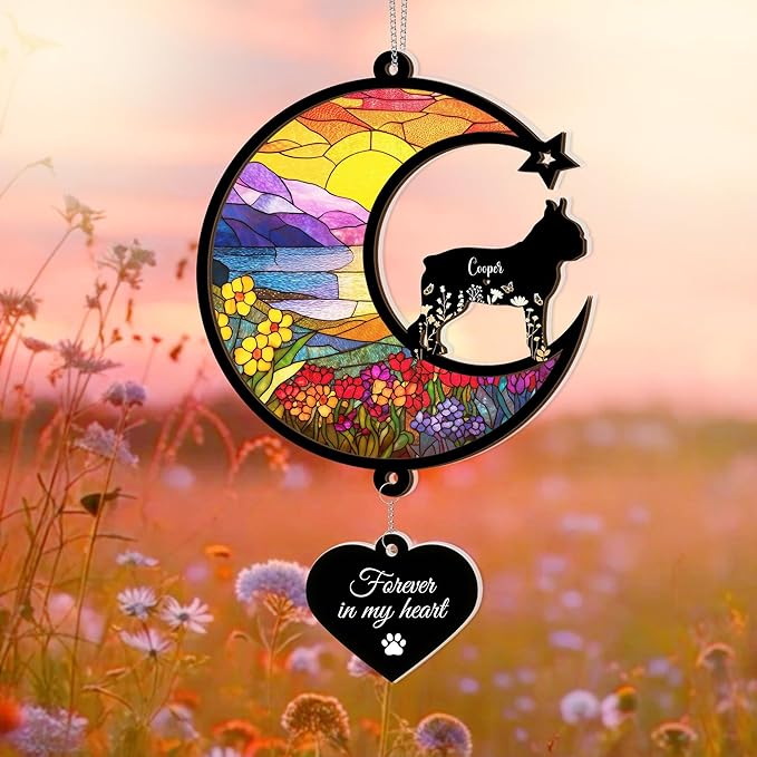 Custom Dog Memorial Suncatcher – Personalized Pet Loss Gift with Name, Breed & Background Variations, Remembrance Keepsake for Dog Lovers