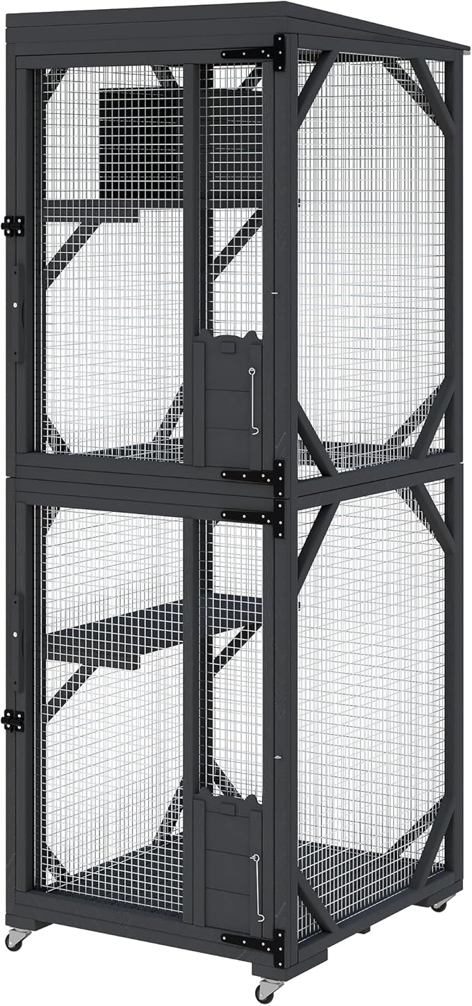 Outdoor Cats House with 4 Wheels, Walk-in Cat Cage, Catio Outdoor Enclosure Extra Large