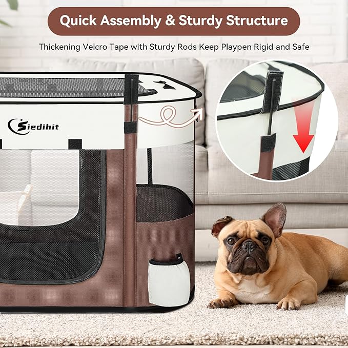 Dog Playpen,Cat Pet Puppy Pen,Portable Playpens for Dogs Indoor Outdoor Travel Camping Use,Foldable Dog Kennel Tent Crate for Rabbit Small Animals with Carrying Case (Brown, Small)