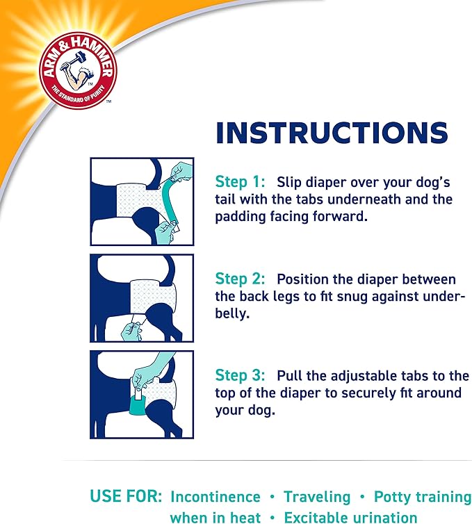 Arm & Hammer For Pets for Pets Female Dog Diapers, Size X-Small | Ultra-Absorbent, Adjustable Girl Dog Diapers with Leak-Proof Protection and Wetness Indicator (Pack of 1,12 Count Total)