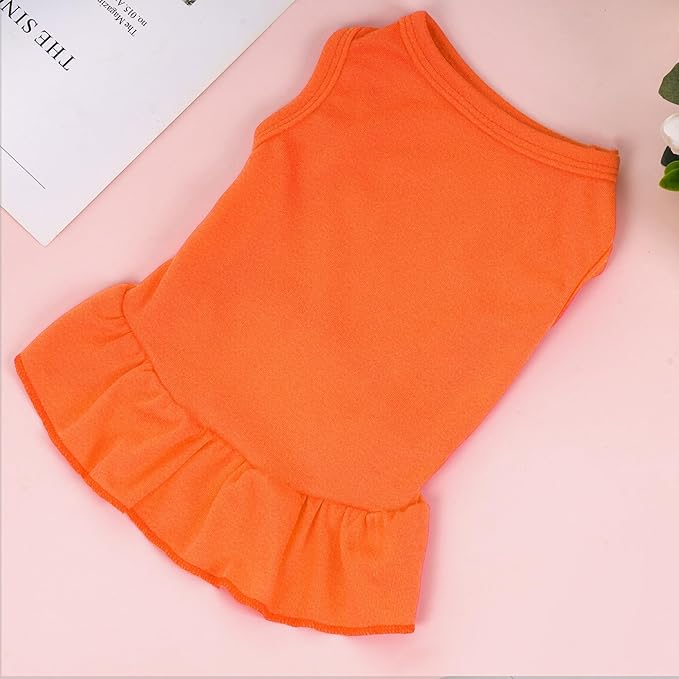 Dog Dresses Cat Skirt Solid Color Dog Clothes Summer Sleeveless Puppy Girl Clothes for Small Pet Dogs Cats (Orange, Small)