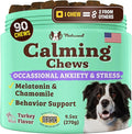 Natural Dog Company Calming Chews for Dogs, Stress & Anxiety Relief Supplement with Chamomile, Valerian Root & Melatonin, Natural Soothing Chews for Travel, Thunder, Fireworks & Separation (90 cnt)