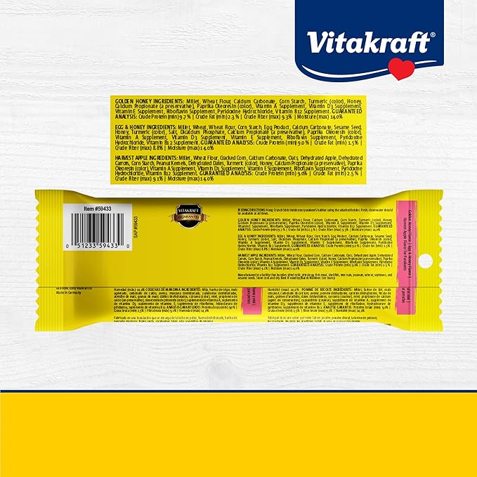 Vitakraft Crunch Sticks Parakeet Treat - Honey, Egg, and Apple- Pet Bird Treat Toy - Variety Pack, 2.5 oz