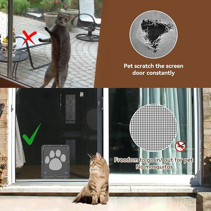 PETLESO Small Dog Door for Screen Door, Cat Door 8"×10" Magnetic Flap Self-Closing, Pet Screen Door for Sliding Door, Puppy Doggy and Cat Door Built in Screen, Lockable, Black S