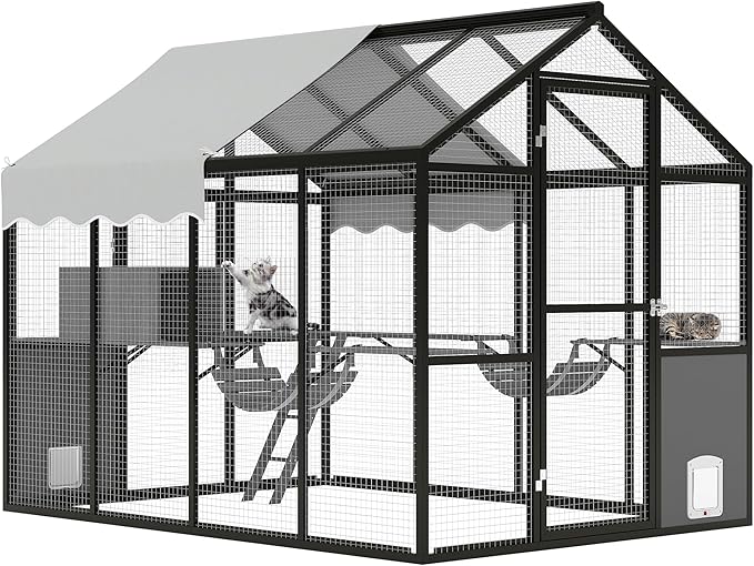 Large Outdoor Cat Enclosure for Multiple Cats - Weatherproof Catio with UV Cover, Platform & Side Door