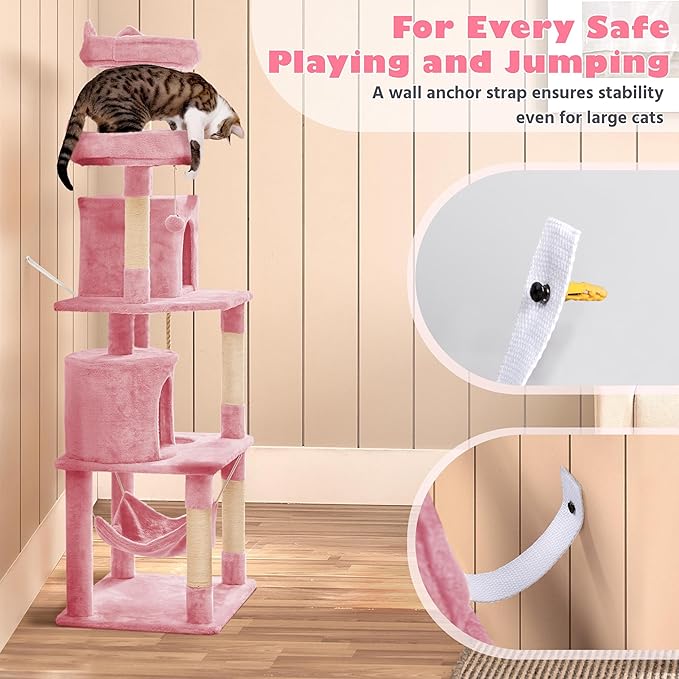Yaheetech Cat Tree, 70.5in Cat Tower for Indoor Cats, Multi Level Cat Condo Activity Center Play House with Hammock, 2 Plush Perches, Dangling Ball, Pink