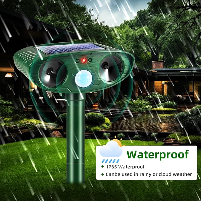 Upgraded Solar Ultrasonic Animal Repellent Outdoor Motion Activated Cat Deer Repellent for Yard Garden, 2 Pack Raccoon Opossum Dog Deterrent Effective Sqiuirrel Rabbit Skunk Repeller