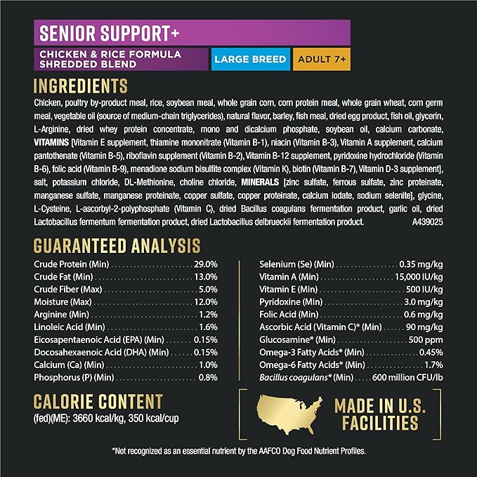 Purina Pro Plan AdvantEDGE Senior Support Plus Large Breed Shredded Blend Chicken and Rice Formula Dry Dog Food - 22 lb Bag