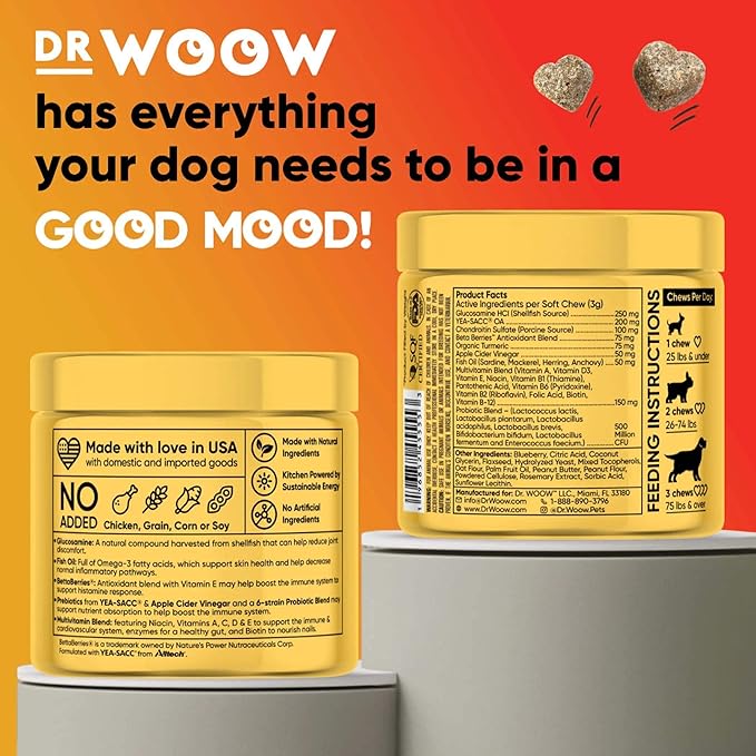 Multivitamin Supplements for Dogs Soft Chews (90 CT) – 11-in-1 Daily Wellness + Immune & Gut Support – Glucosamine + Probiotics – Made in USA