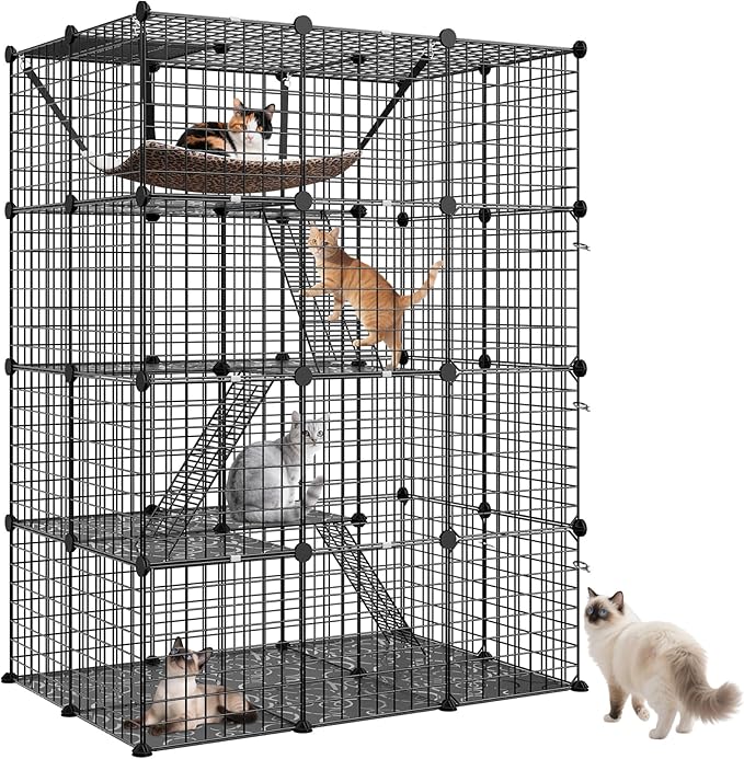 ZENY 4-Tier Cat Cage Indoor Cat Enclosures DIY Cat Playpen Detachable Metal Wire Kennels with Extra Large Hammock for Cats, Ferret, Chinchilla, Rabbit or Small Animals