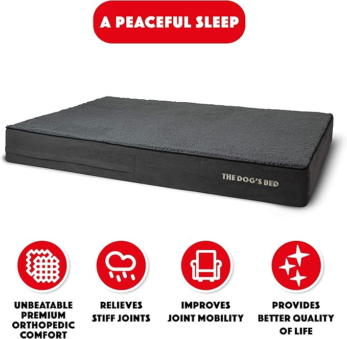 The Dog’s Bed Orthopedic Memory Foam Dog Bed Mattress, Plush Fabric, Grey Plush, XXL, 6-Inch