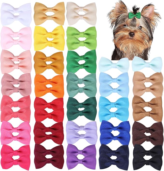60PCS 2Inch Puppy Dog Bows with Clips,Small Handmade Hair Accessories Bow Pet Puppy for Doggies Cat Kitten Rabbit Grooming Accessories (BlueStyle A-60pcs)