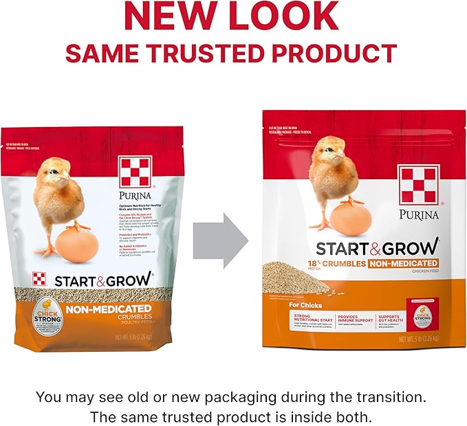 Purina Start and Grow | Non-Medicated Chick Feed Crumbles | Nutritionally Complete - 5 Pound (5 lb) Bag