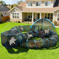Outdoor Cat Enclosure, 5-in-1 Cat Tent Outdoor Pet Playpen with Tunnel, Portable Catio Play Pen for Outside and Indoor cat Enclosure with Storage Bag for Kitty and Small Animals