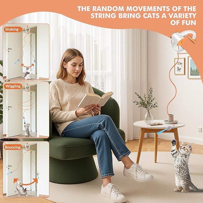 Interactive Cat Toys for Indoor Cats, Automatic Electric Flying Bird Feather Wand Toy, Best Kitten & Adult Cat Enrichment Toy Hanging Electric Kitty Toys for Bored Cats, Orange
