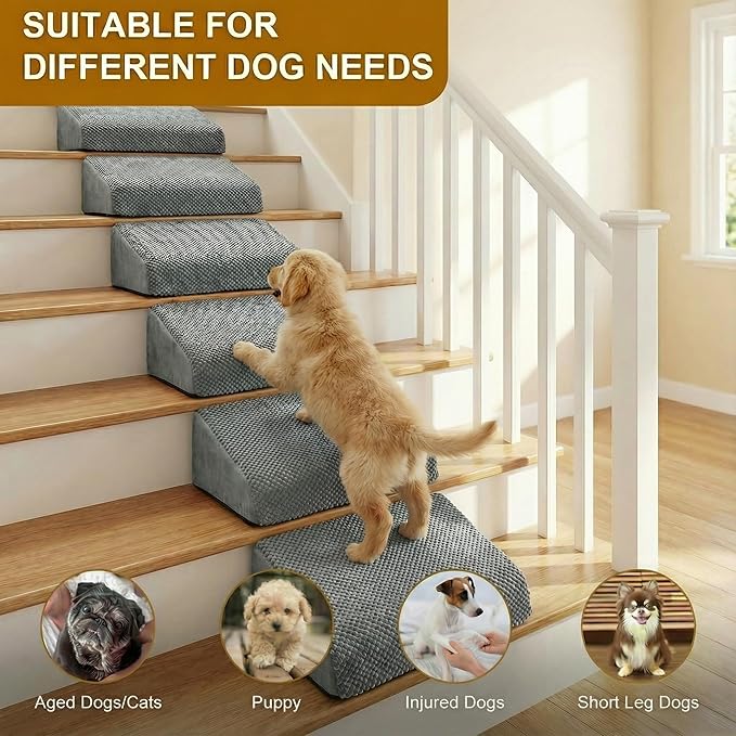 6-Pack Dog Ramp for Stairs, 40D Dog Stairs for Small Dogs with Gentle Slope, Pet Steps for Staircase Stairs, Steps and Stairs Assist for Injured & Aged Pets with Self-Sticky Pads to Fix