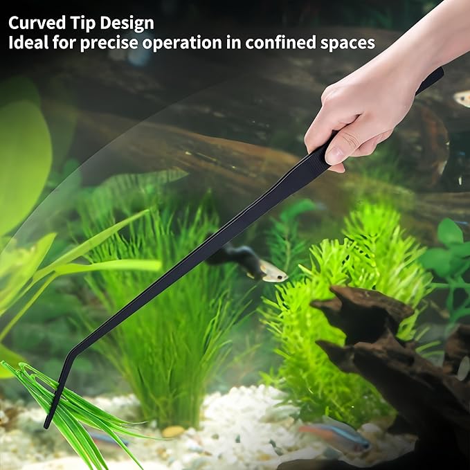 Stainless Steel Long Reptile Feeding Tweezer Set,2pcs/Pack,11''/15''/19'' Feeding Tongs,Thickened Non-Slip Handle with Straight & Curved Tips for Aquariums, Turtles, Lizards (2pcs-19'')