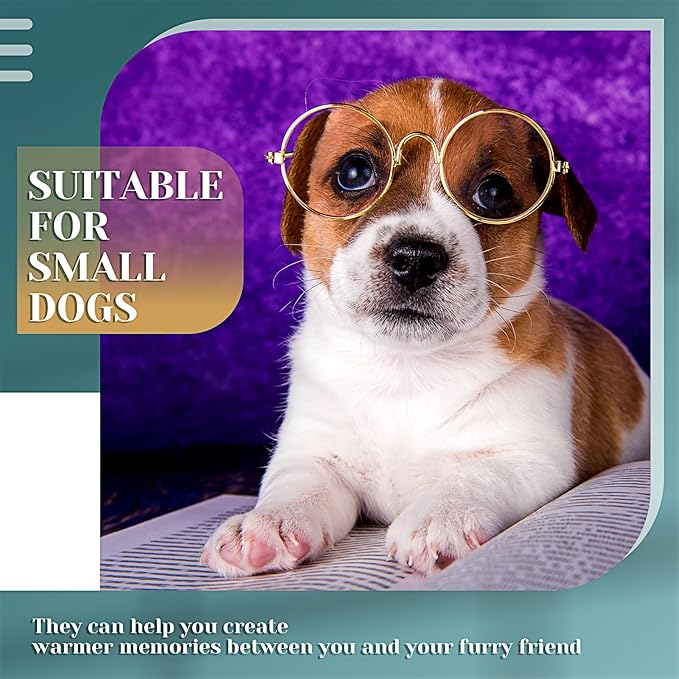 Dog Sunglasses Retro Pet Glasses Doll Glasses Classic Round Dog Glasses Metal Cat Puppy Eye Wear Hippie Costumes for Cats and Dogs, Photos Props Cosplay Party Costume (Gold,No Lens Style)