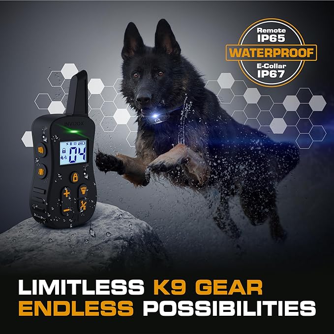 INVIROX Ultra K9 Dog Training Collar, 124 Levels for Reactive, Stubborn or Hard-to-Train Dogs, Long Range ¾ Mile, Night-Light Mode, Safe Communication, IP67 Waterproof E Collar for Large Dogs
