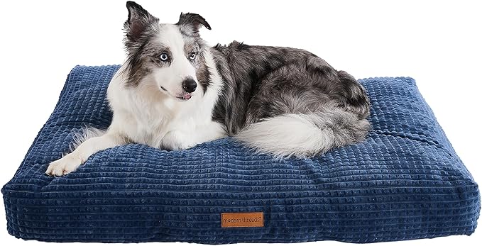 Modern Threads Ultra Plush Orthopedic Memory Foam Pillow Bed for Large Dogs with Supportive Filling and Stylish Textured Design, Blue, (48" L x 36" W x 6" Th)