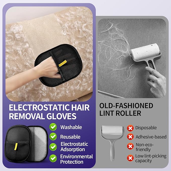 Hair Remover Glove,2026 Updated Cat and Dog Hair Removal Tool.Reusable Electrostatic Hair Removal Gloves.Suitable for Sofas,Bed Sheets,Clothing,Car Seats.